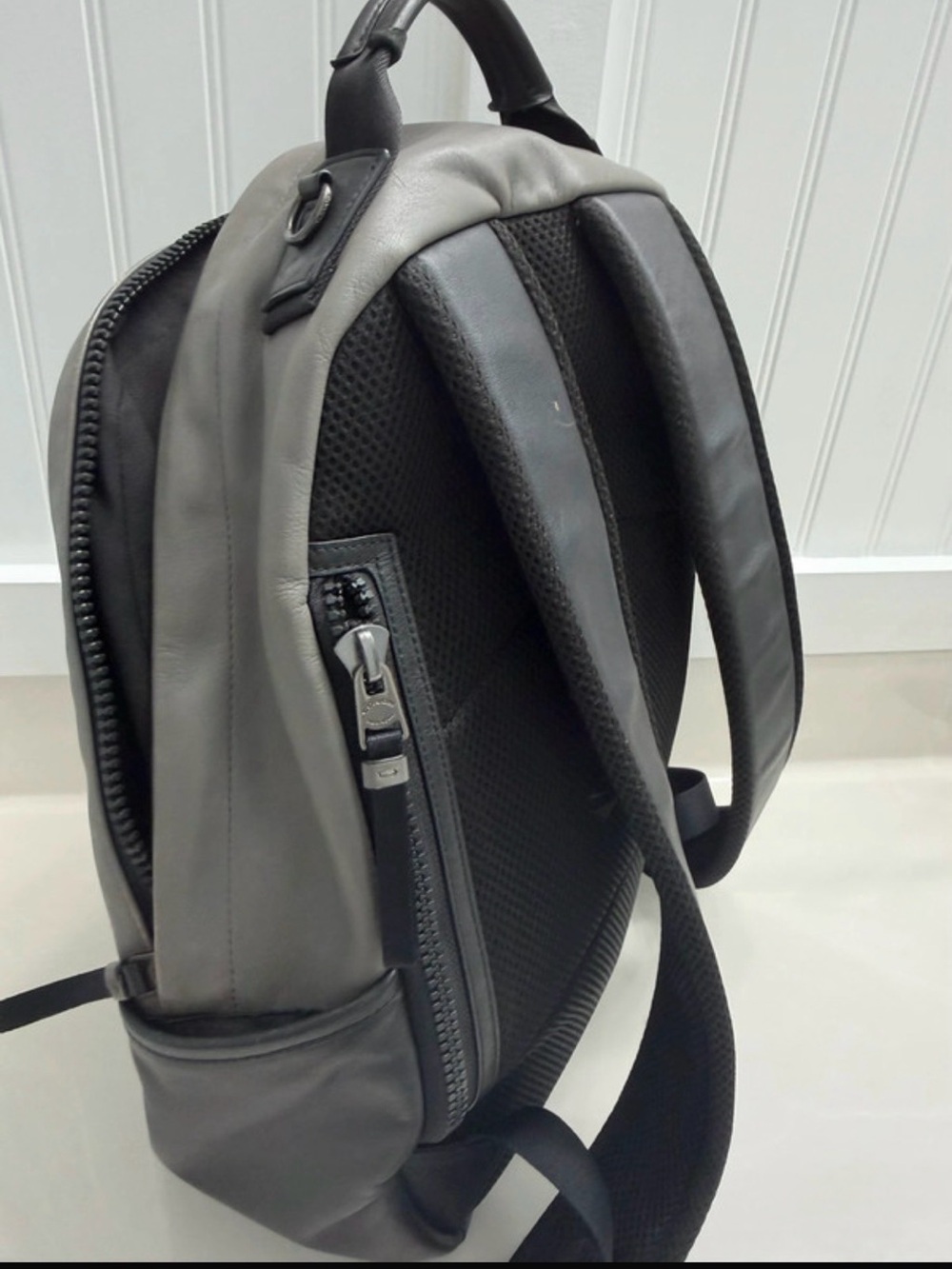 Coach Gray Leather Backpack with Black Accents